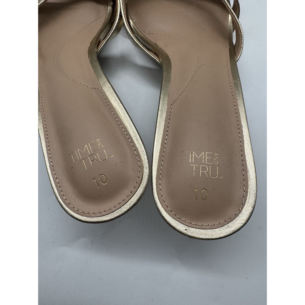 Time And Try Gold Slip On Kitten Heel Sandals Women’s Size 10 - Picture 6 of 8